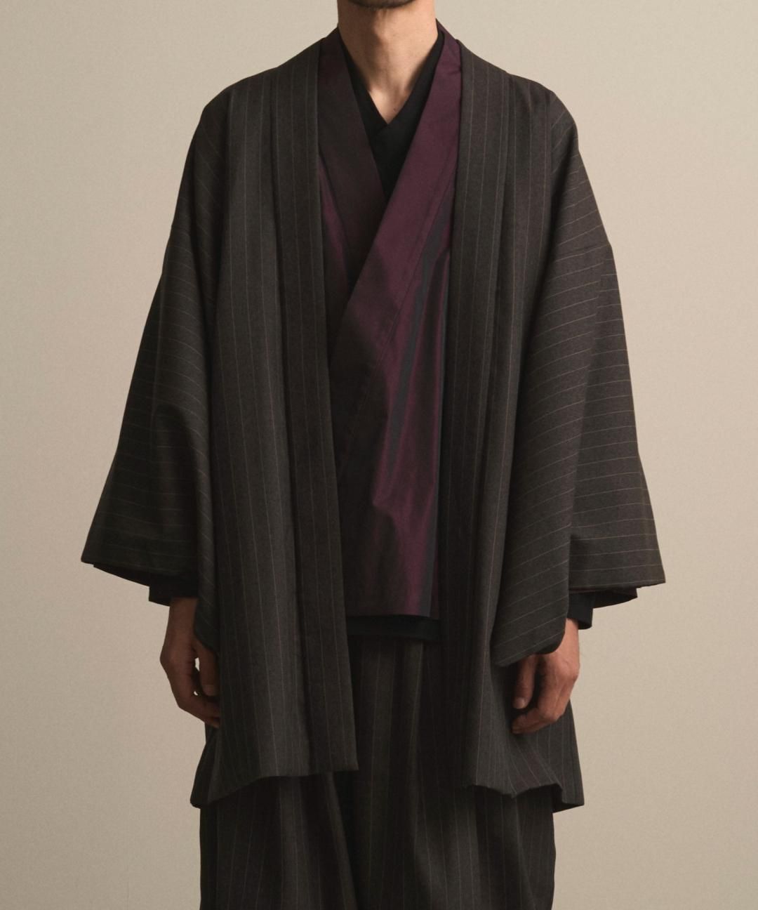 【PRE-ORDER】WAROBE / STRIPE WOOL HAORI / CHARCOAL photo