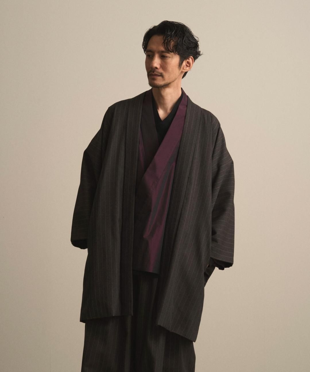 【PRE-ORDER】WAROBE / STRIPE WOOL HAORI / CHARCOAL photo