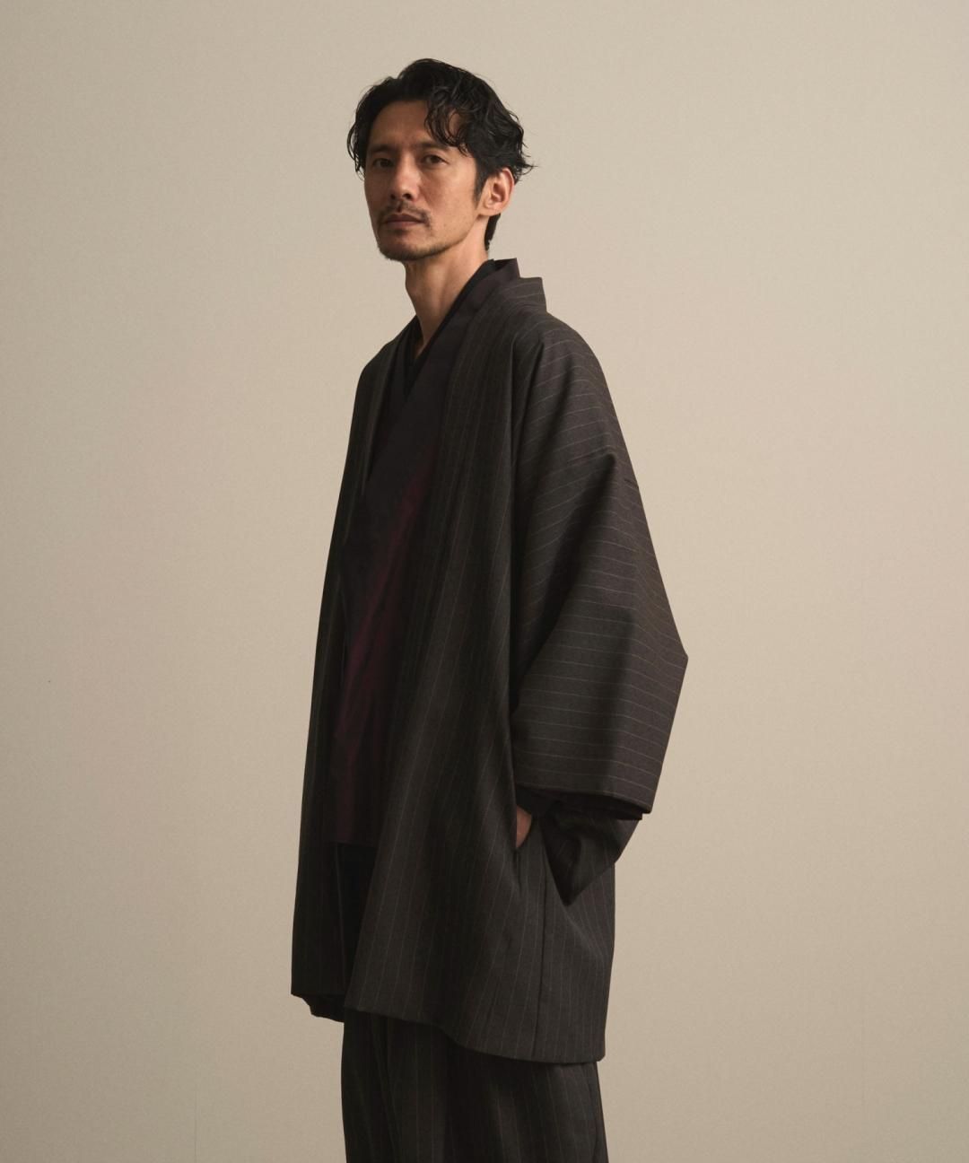 【PRE-ORDER】WAROBE / STRIPE WOOL HAORI / CHARCOAL photo
