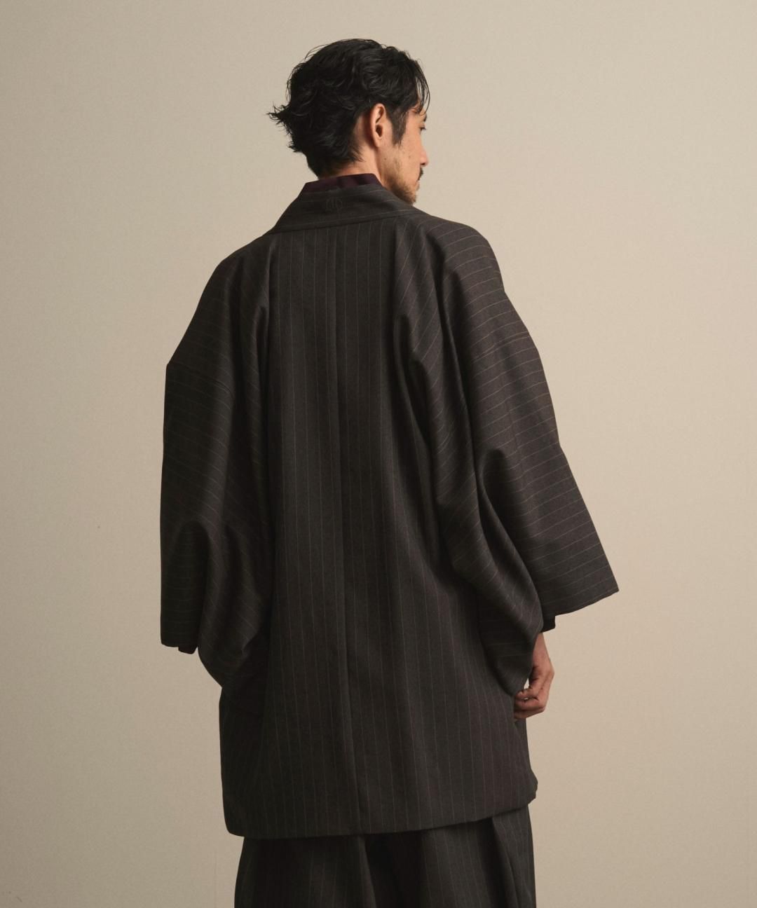【PRE-ORDER】WAROBE / STRIPE WOOL HAORI / CHARCOAL photo