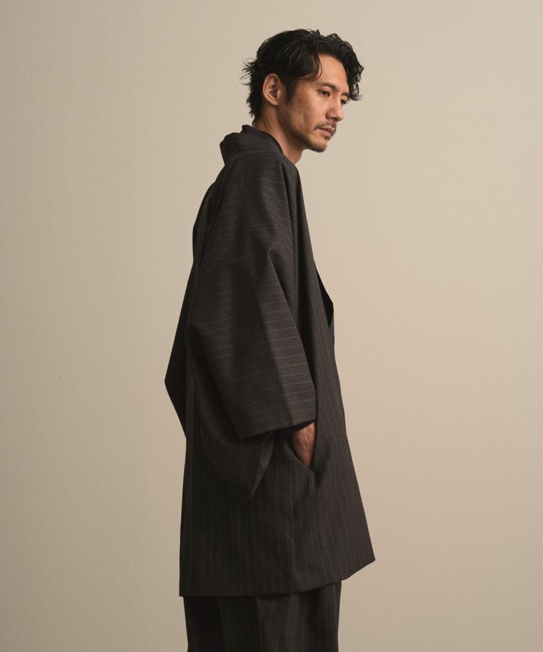 【PRE-ORDER】WAROBE / STRIPE WOOL HAORI / CHARCOAL photo