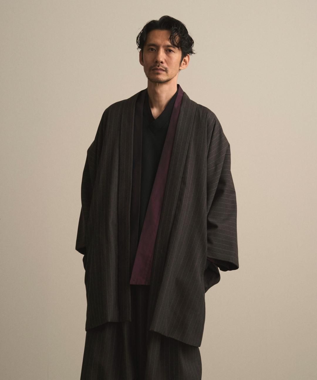 【PRE-ORDER】WAROBE / STRIPE WOOL HAORI / CHARCOAL photo