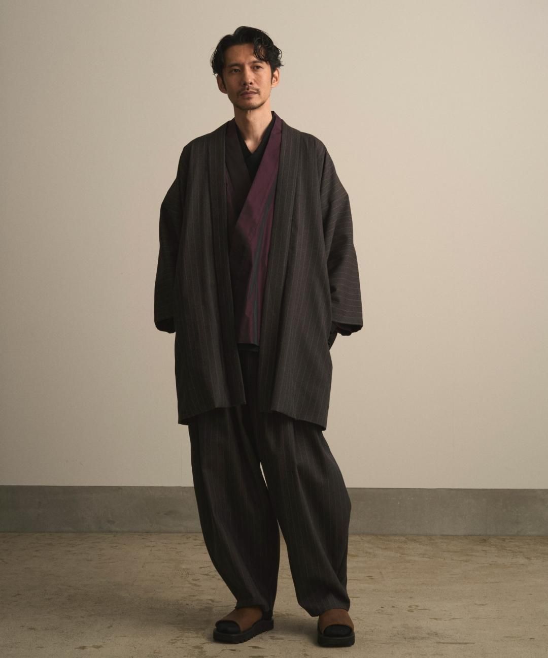 【PRE-ORDER】WAROBE / STRIPE WOOL HAORI / CHARCOAL photo