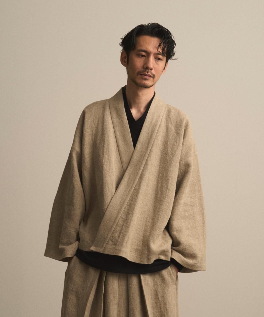 【PRE-ORDER】WAROBE / HEAVY LINEN TAN WA Y SHIRT / BEIGE photo