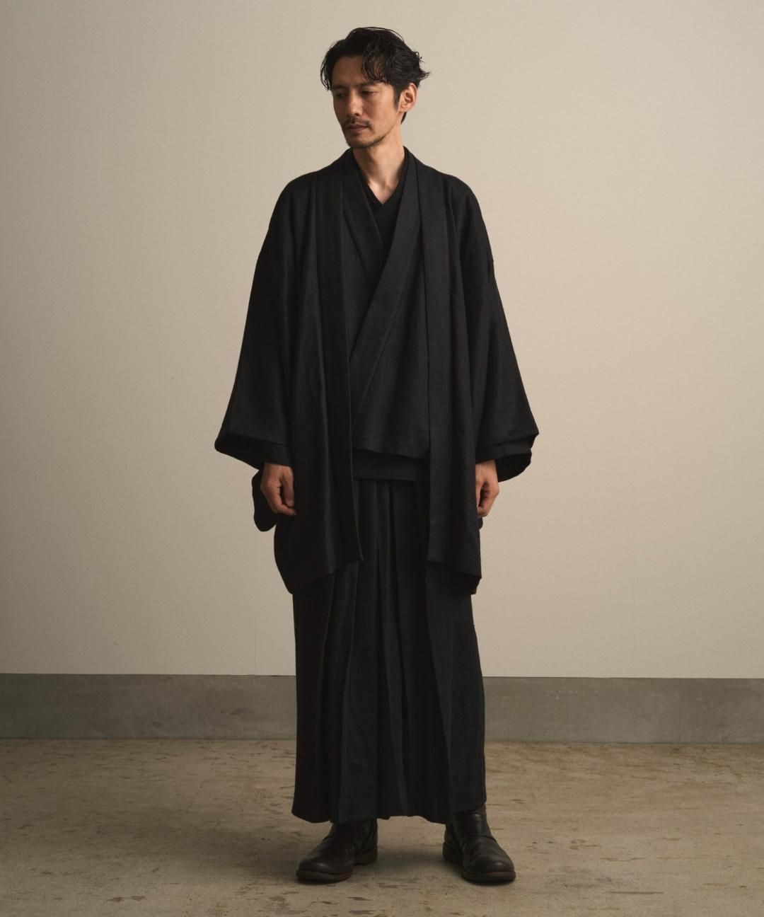 【PRE-ORDER】WAROBE / HEAVY LINEN TAN WA Y SHIRT / BLACK photo