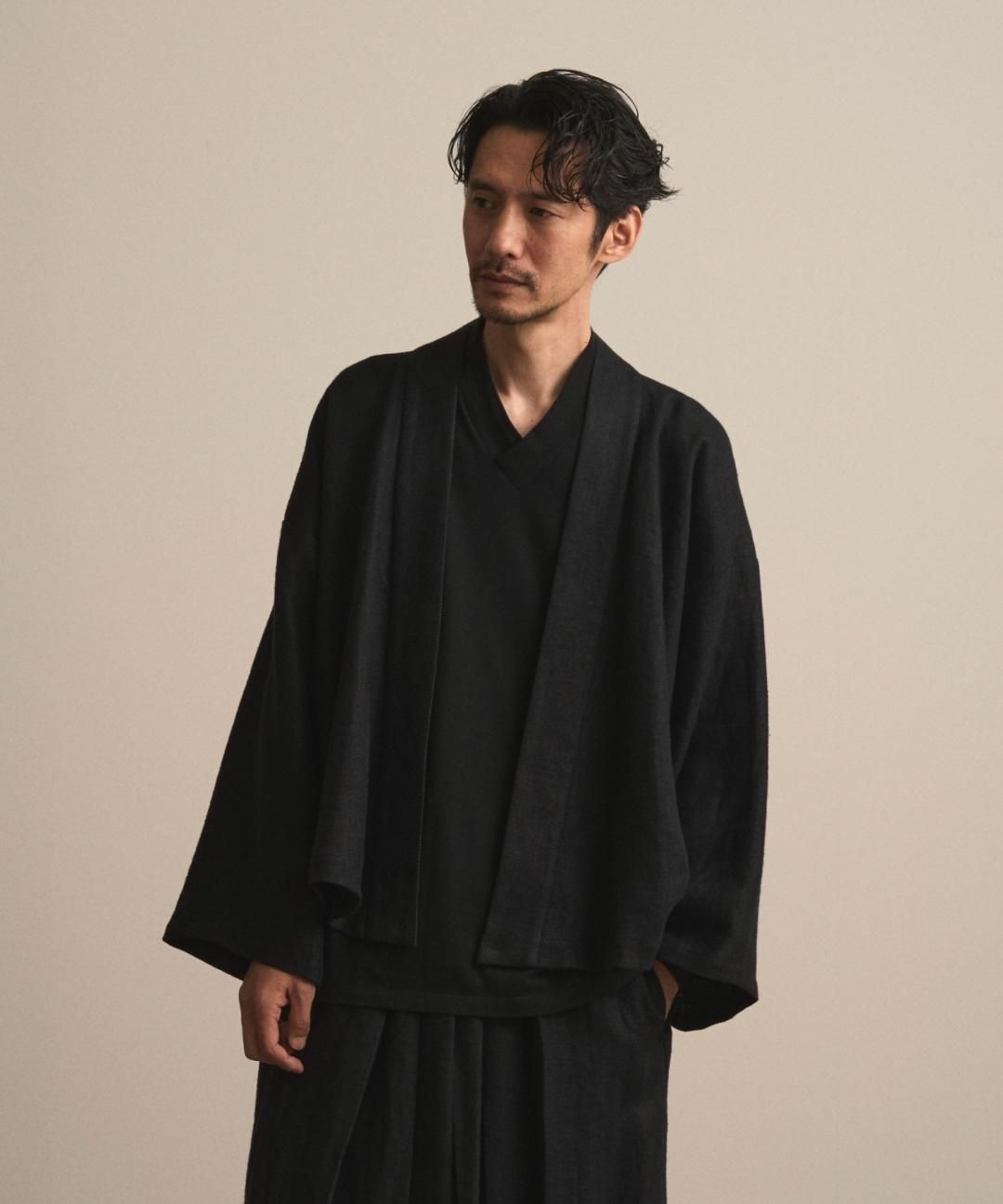 【PRE-ORDER】WAROBE / HEAVY LINEN TAN WA Y SHIRT / BLACK photo