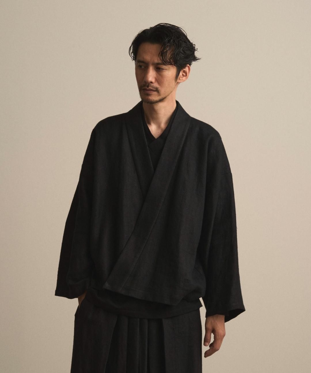 【PRE-ORDER】WAROBE / HEAVY LINEN TAN WA Y SHIRT / BLACK photo