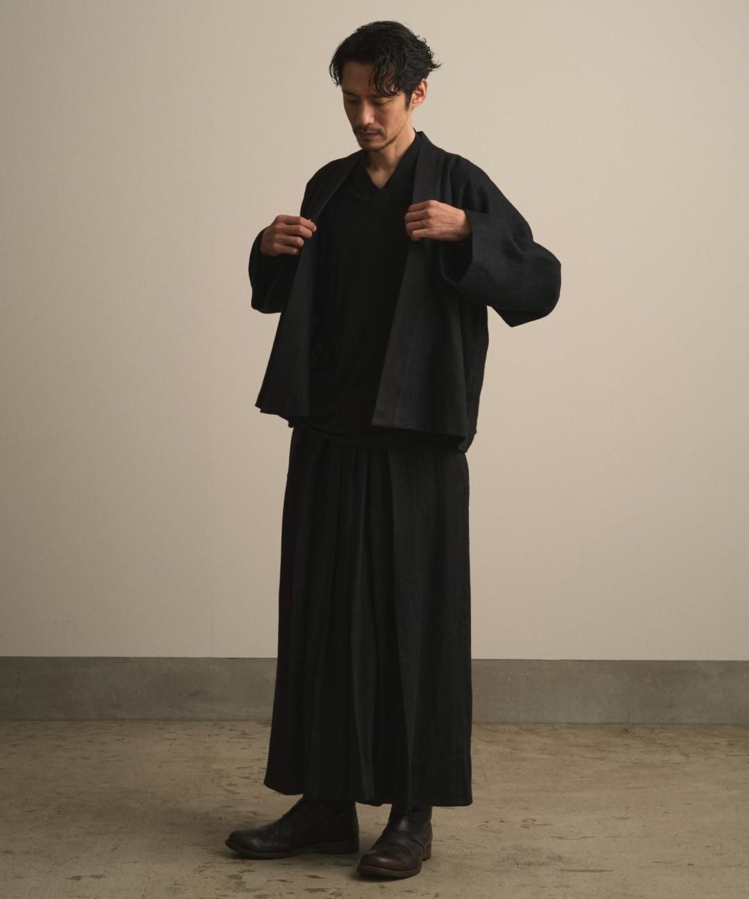 【PRE-ORDER】WAROBE / HEAVY LINEN TAN WA Y SHIRT / BLACK photo