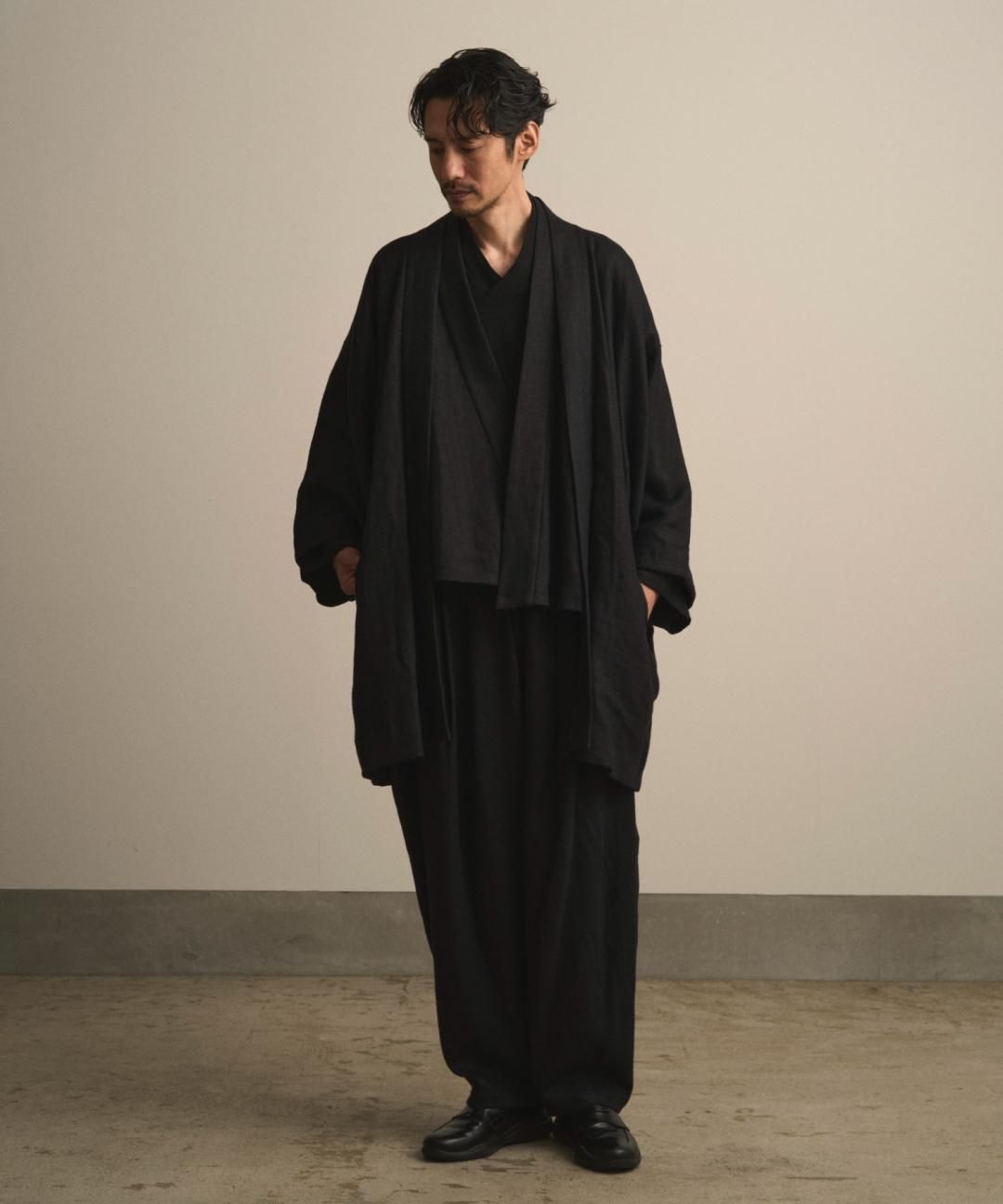 【PRE-ORDER】WAROBE / HEAVY LINEN HAORI / BLACK photo