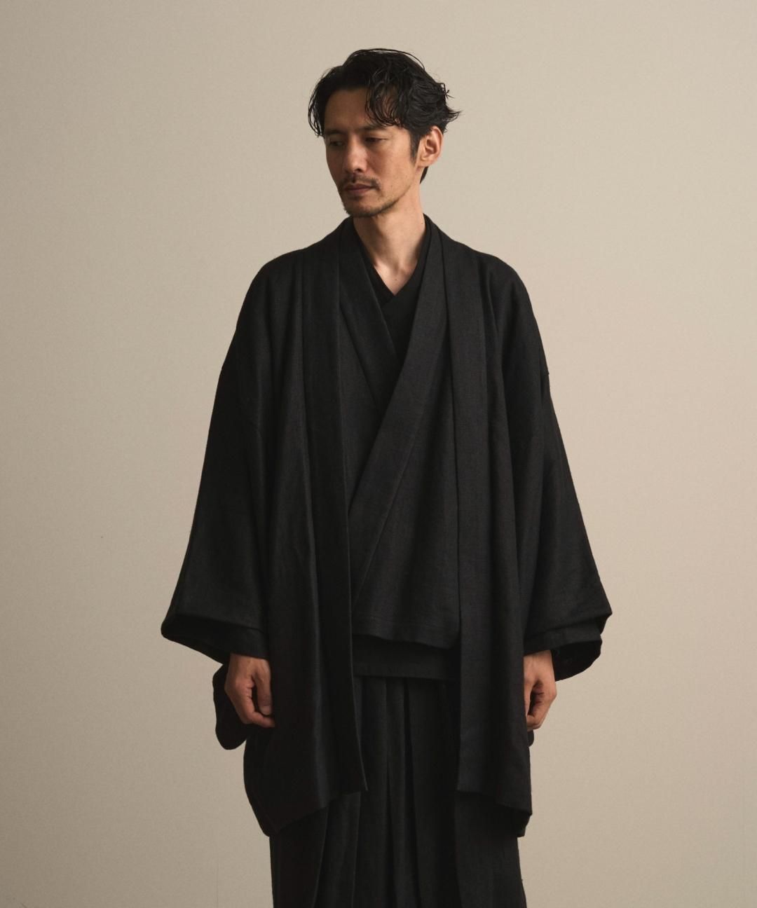 【PRE-ORDER】WAROBE / HEAVY LINEN HAORI / BLACK photo