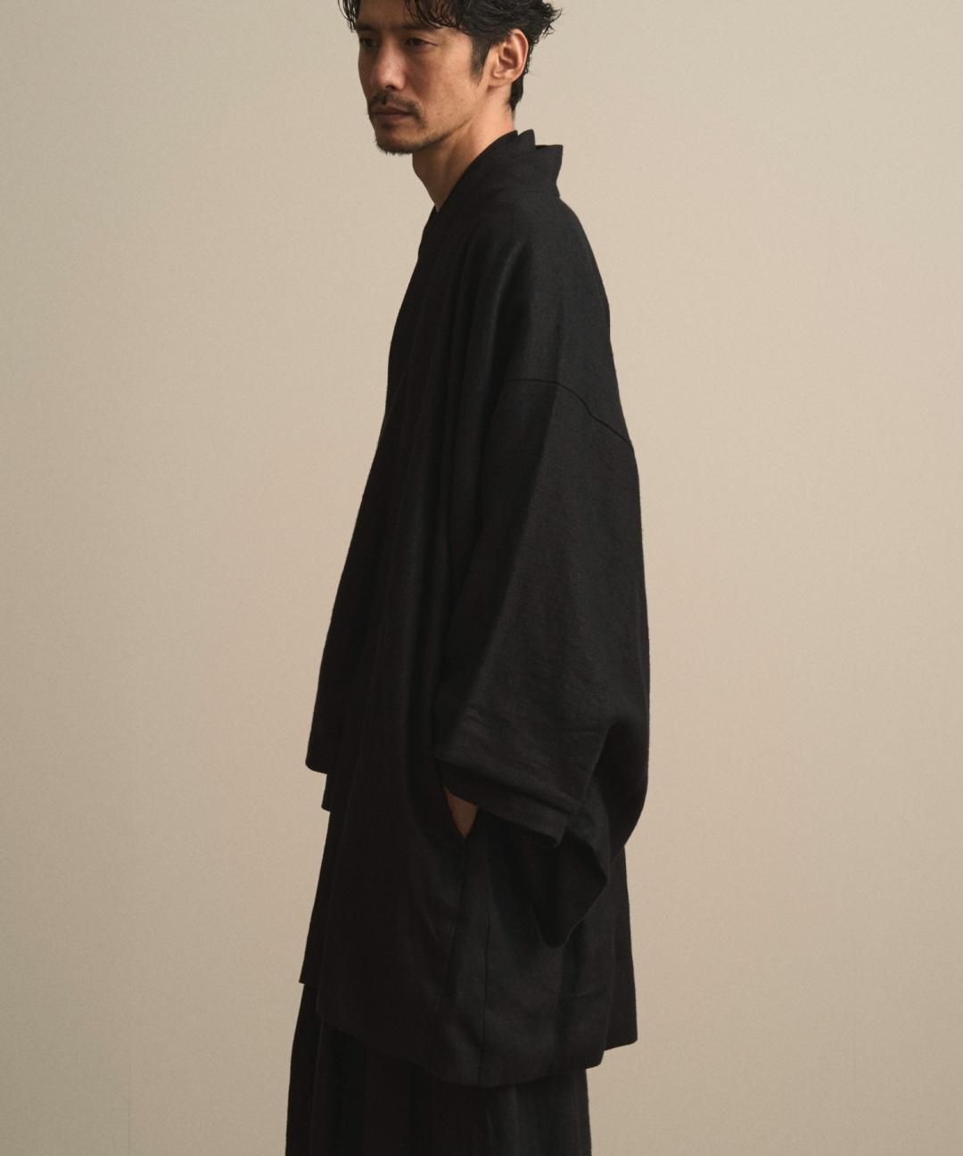 【PRE-ORDER】WAROBE / HEAVY LINEN HAORI / BLACK photo
