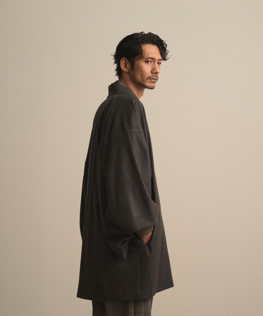 【PRE-ORDER】WAROBE / WOOL BEAVER HAORI / DARK GRAY photo