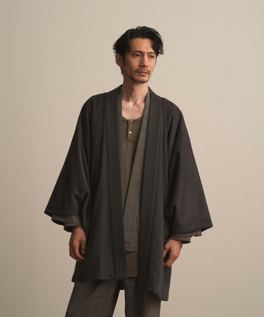 【PRE-ORDER】WAROBE / WOOL BEAVER HAORI / DARK GRAY photo