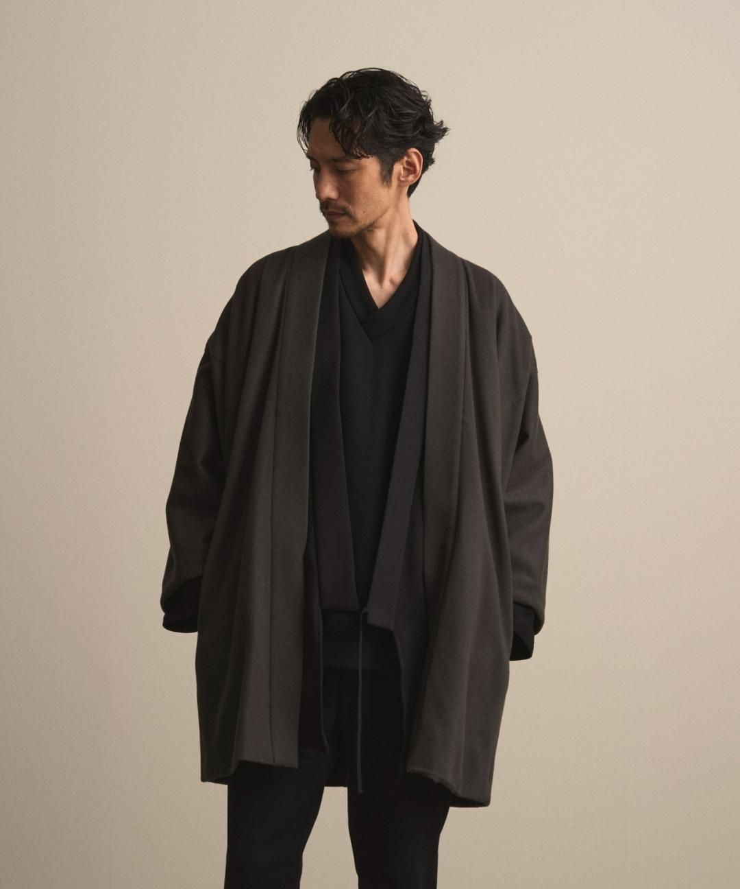 【PRE-ORDER】WAROBE / WOOL BEAVER HAORI / DARK GRAY photo