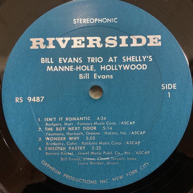 Bill Evans trio / Shelly's Manne Hole rs9487 ◎ 大阪 ジャズ レコード 通販 買取 Bamboo  Music