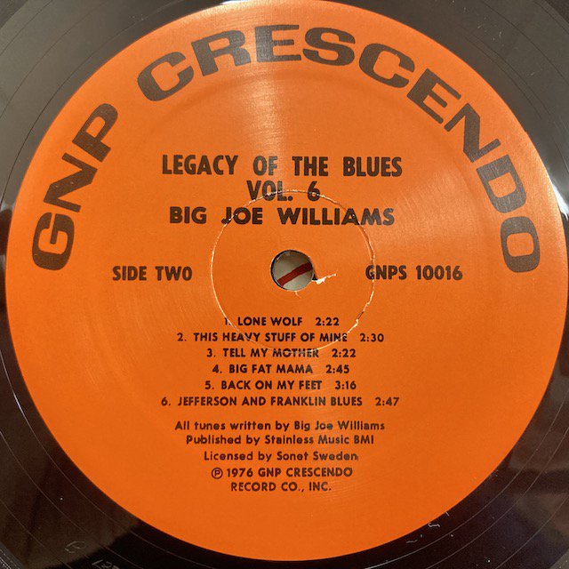Big Joe Williams / Legacy Of The Blues Vol6 gnps10016 ◎ 大阪 ジャズ レコード 通販 買取  Bamboo Music