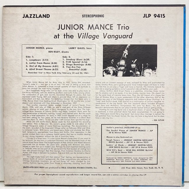 Junior Mance / at the Village Vanguard Jlp941s ◎ 大阪 ジャズ レコード 通販 買取 Bamboo  Music