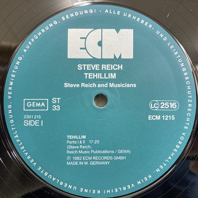 限定特価】 【名盤】Steve Reich 【LP】ライナーノーツあり Tehillim 