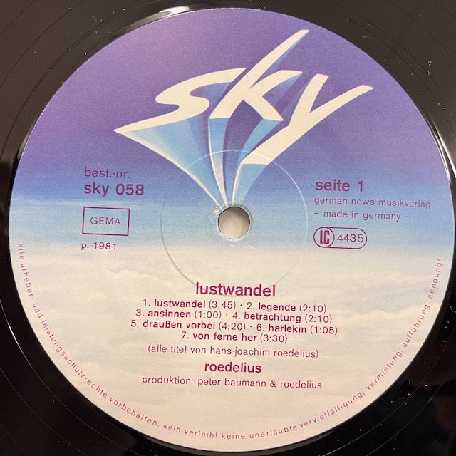 Roedelius / Lustwandel Sky058 大阪 ジャズ レコード 通販 買取 Bamboo Music