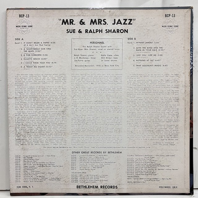 Sue Ryan Ralph Sharon / Mr Mrs Jazz bcp13 ◎ 大阪 ジャズ レコード 通販 買取 Bamboo Music
