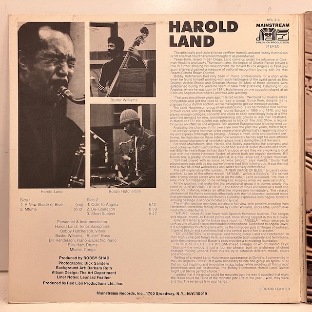 Harold Land / A New Shade of Blue Mrl314 ◎ 大阪 ジャズ レコード
