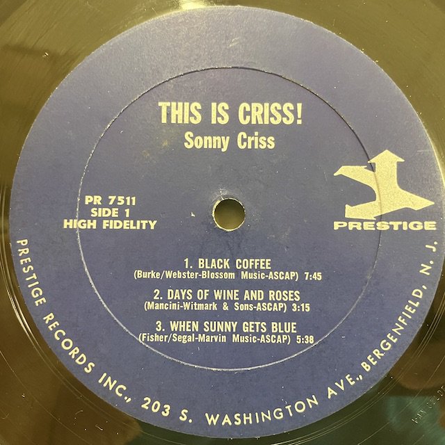 Sonny Criss / This is Criss Pr7511 ◎ 大阪 ジャズ レコード 通販 買取 Bamboo Music