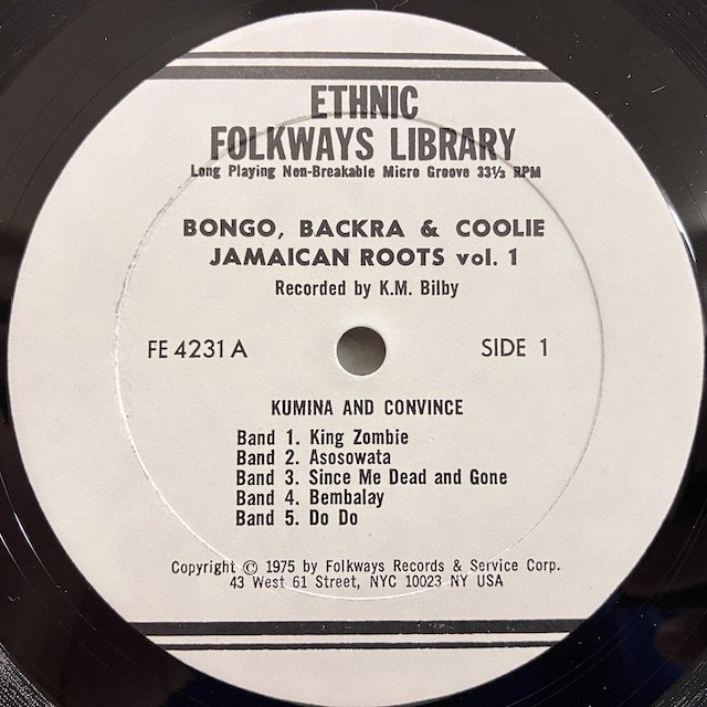 Kenneth M Bilby / Bongo Backra And Coolie Jamaican Roots Volume 1 fe4231 ◎  大阪 ジャズ レコード 通販 買取 Bamboo Music