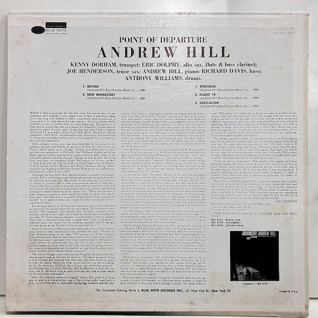 Andrew Hill / Point of Departure Bst84167 ◎ 大阪 ジャズ レコード 通販 買取 Bamboo Music