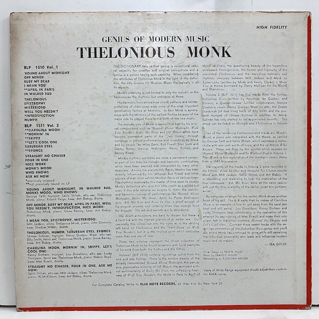 Thelonious Monk / Genius Of Modern Music Volume 2 Blp1511 :通販 ジャズ レコード 買取  Bamboo Music