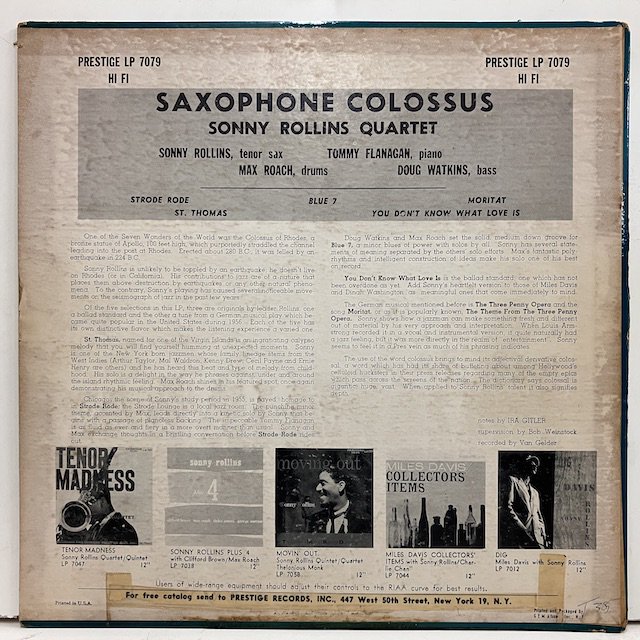 Sonny Rollins / Saxophone Colossus prlp7079 :通販 ジャズ レコード 買取 Bamboo Music