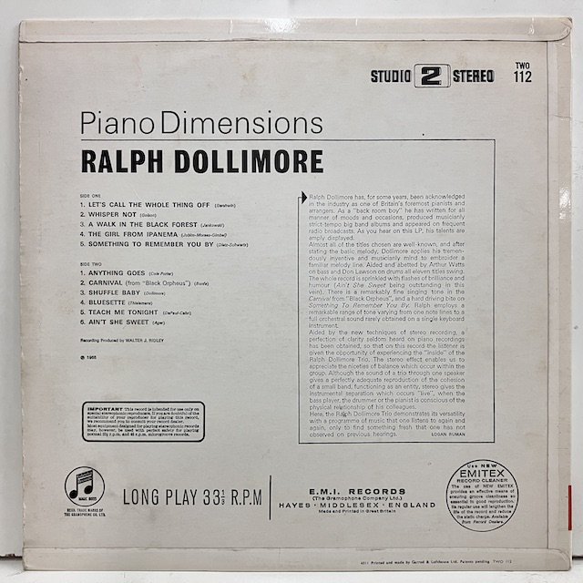 Ralph Dollimore / Piano Dimensions two112 :通販 ジャズ レコード 買取 Bamboo Music