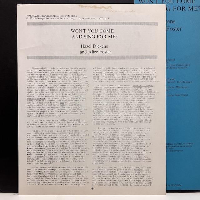 Hazel & Alice / Won't You Come & Sing For Me FTS31034 :通販