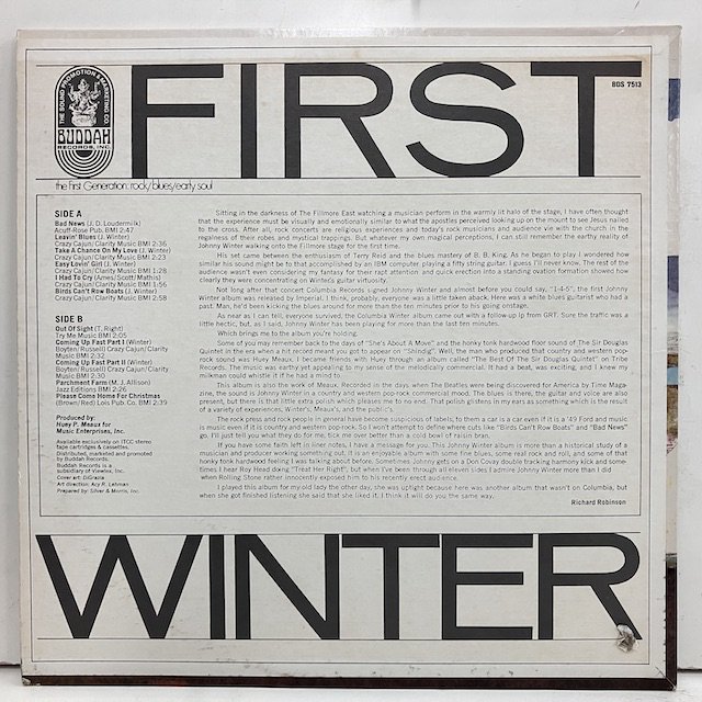 Johnny Winter / First Winter bds7513 :通販 ジャズ レコード 買取 Bamboo Music