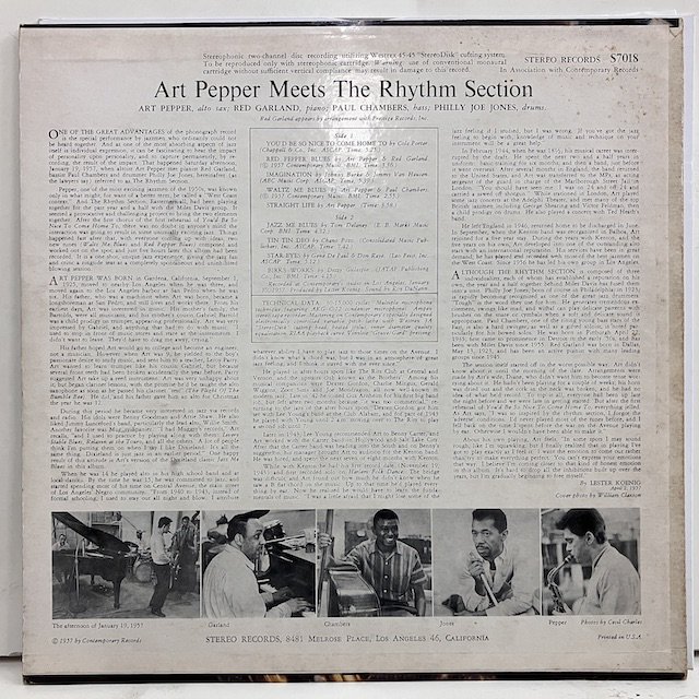 Art Pepper / meets the Rhythm Section s7018 :通販 ジャズ レコード 買取 Bamboo Music