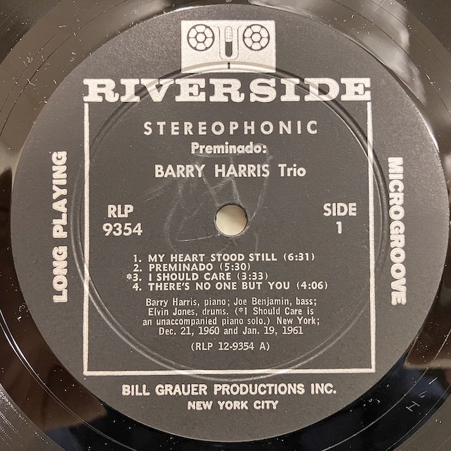 LP】バリー・ハリス / BARRY HARRIS /プレミナード/ PREMINADO / US盤 / RIVERSIDE RLP 354 青  MONO-