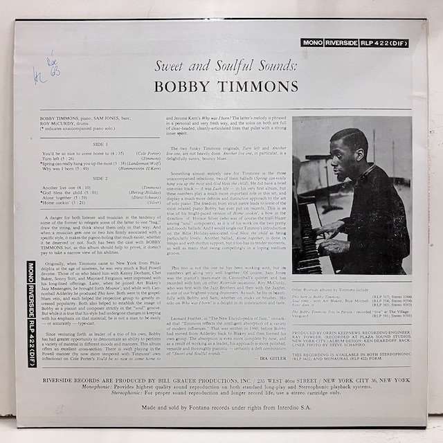 Bobby Timmons / Sweet and Soulful Sounds Rlp422 :通販 ジャズ レコード 買取 Bamboo Music