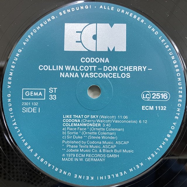 Collin Walcott Don Cherry Nana Vasconcelos / Codona ecm1132 :通販 ジャズ レコード 買取  Bamboo Music