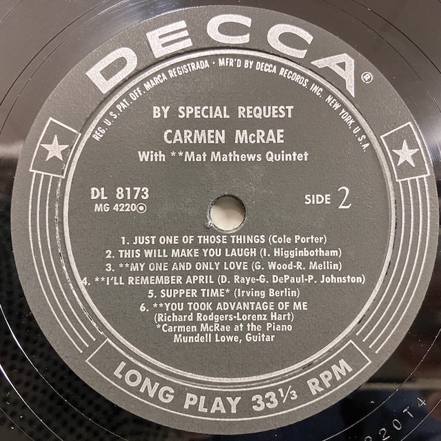 Carmen McRae / By Special Request Dl8173 :通販 ジャズ レコード 買取 Bamboo Music