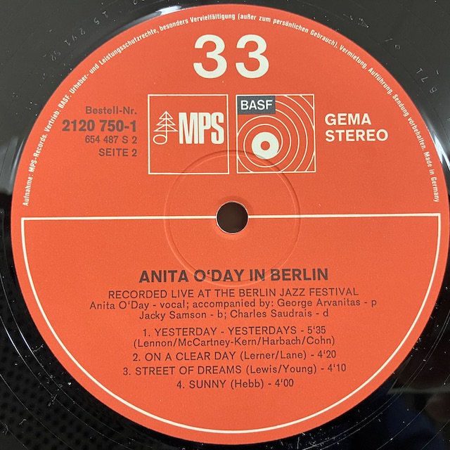 ○即決VOCAL LP Anita O'Day / in Berlin jv3941 独オリジナル アニタ