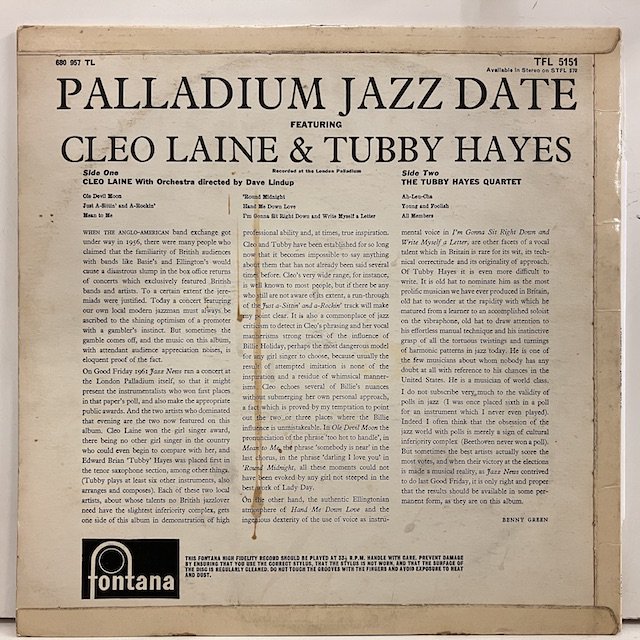 Cleo Laine / Palladium Jazz Date Tfl5151 :通販 ジャズ レコード 買取 Bamboo Music