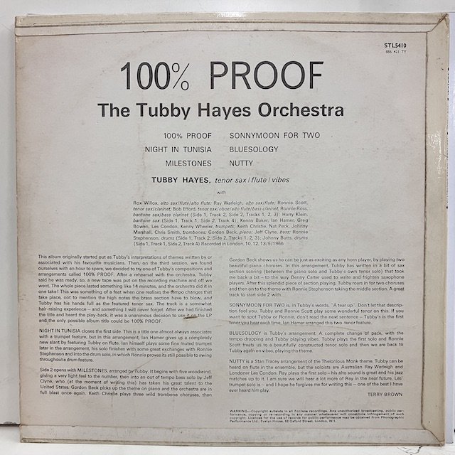 Tubby Hayes / 100% Proof Stl5410 :通販 ジャズ レコード 買取 Bamboo Music