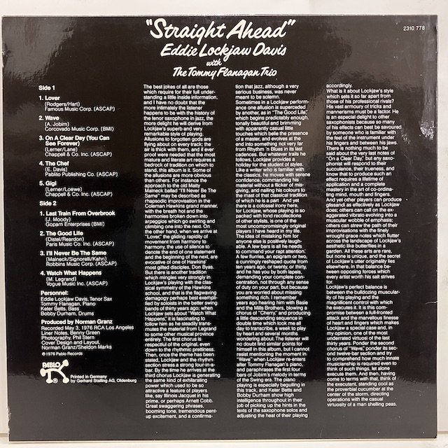 Eddie Lockjaw Davis Tommy Flanagan / Straight Ahead　2310 778 :通販 ジャズ レコード  買取 Bamboo Music