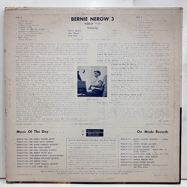 Bernie Nerow / Bernie Nerow Trio Modlp117 :通販 ジャズ レコード 買取 Bamboo Music