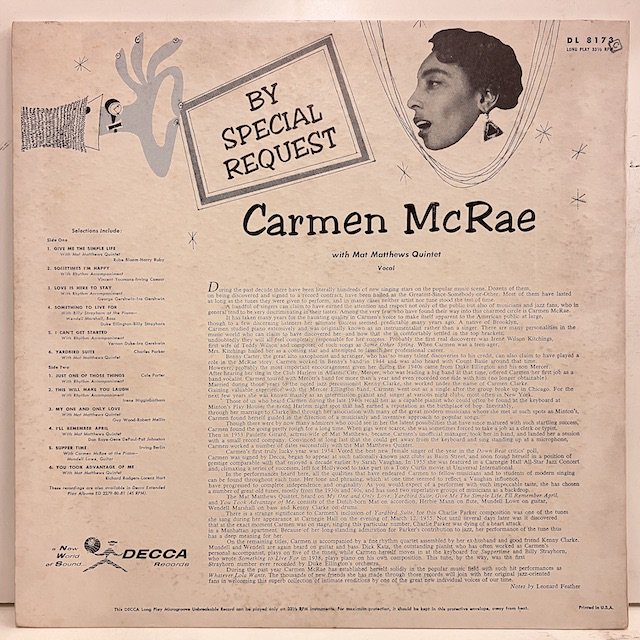 Carmen McRae / By Special Request Dl8173 :通販 ジャズ レコード 買取 Bamboo Music