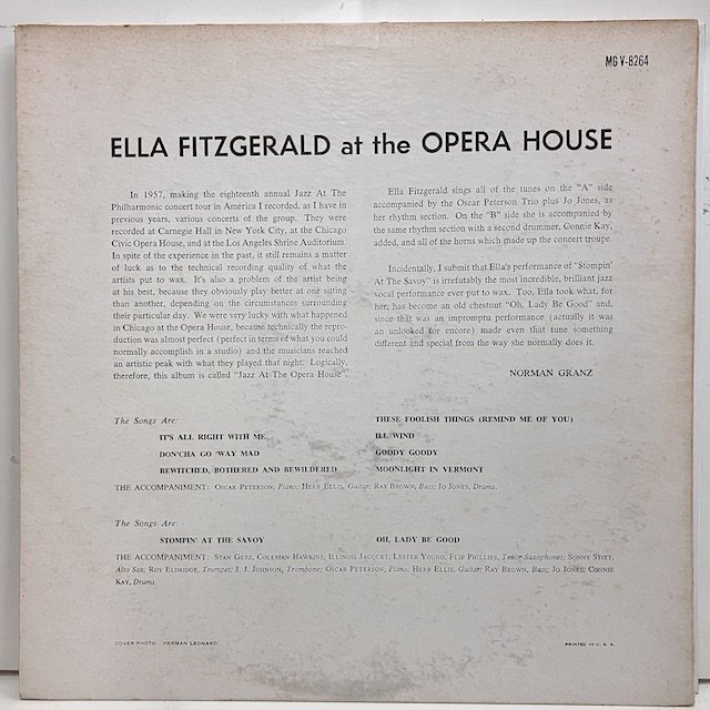 Ella Fitzgerald / at the Opera House Mgv8264 :通販 ジャズ レコード 買取 Bamboo Music