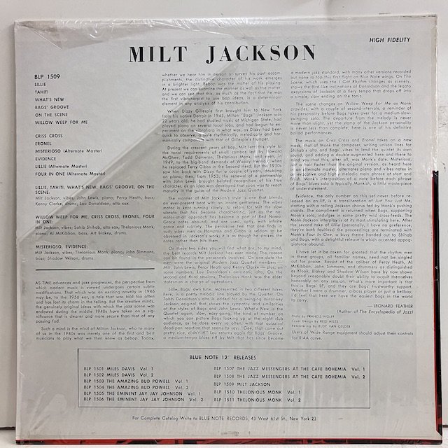 Milt Jackson / and Thelonious Monk quintet blp1509 :通販 ジャズ レコード 買取 Bamboo  Music