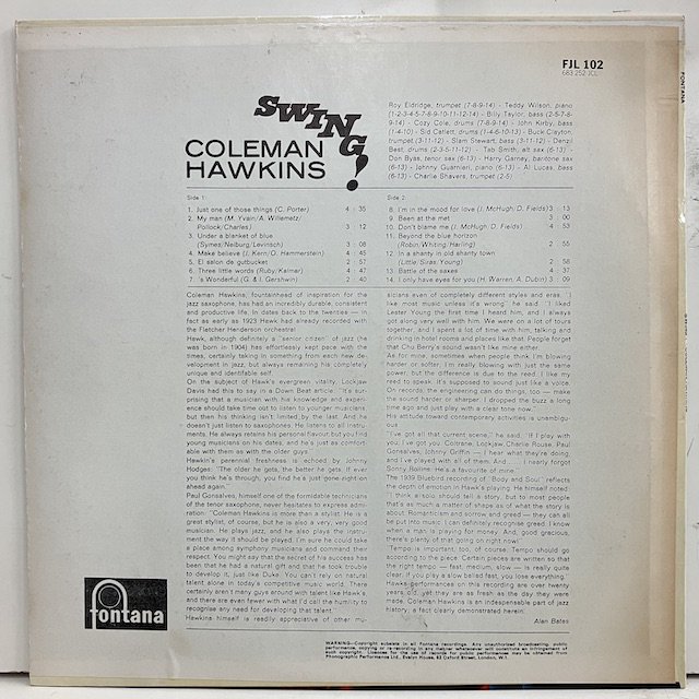 ○即決LP Coleman Hawkins / Swing 683252jcl ej3321 英オリジナル