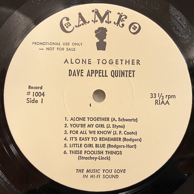 Dave Appell Quintet / Alone Together #1004 :通販 ジャズ レコード 買取 Bamboo Music