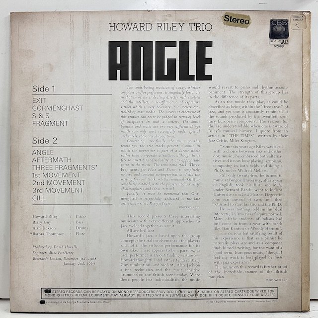 ○即決LP Howard Riley / Angle s52669 ej3385 英オリジナル ハワード