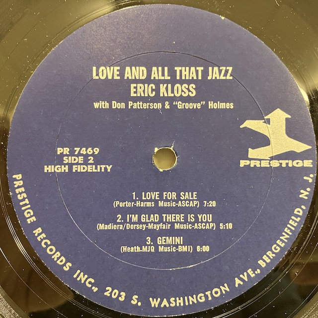 ○即決LP Eric Kloss / Love And All That Jazz Pr7469 j37232 米オリジナル、紺Trident  Mono Vangelder刻印 エリック・クロス-